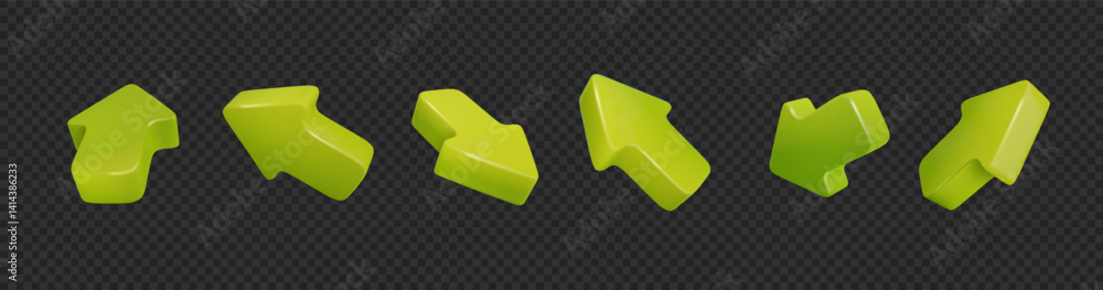 Poster green 3d arrow cursors isolated on transparent background. mouse arrows pointing in different direct
