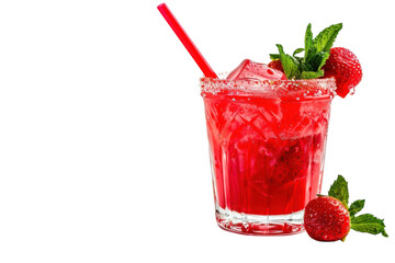 Refreshing strawberry drink garnished with mint sitting on a clean surface, perfect for summer isolated on transparent background