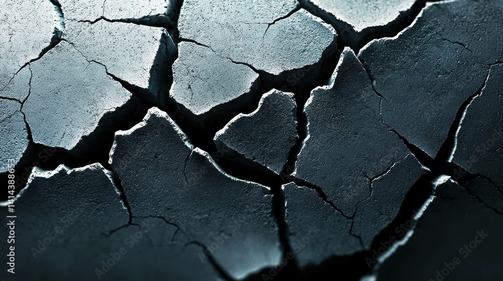 Poster a close-up view of cracked surface textures, showcasing intricate patterns and contrasting shades.