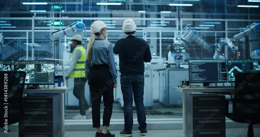 Leinwandbilder system administrator and technician working at a manufacturing plant. male specialist programming th