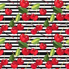 Whimsical Watercolor Cherry Pattern in Vintage Style, Featuring Soft Hues and Playful Sweet Fruit in Seamless Repeat