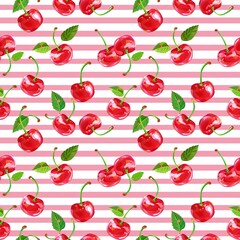 Whimsical Watercolor Cherry Pattern in Vintage Style, Featuring Soft Hues and Playful Sweet Fruit in Seamless Repeat