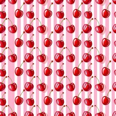 Whimsical Watercolor Cherry Pattern in Vintage Style, Featuring Soft Hues and Playful Sweet Fruit in Seamless Repeat