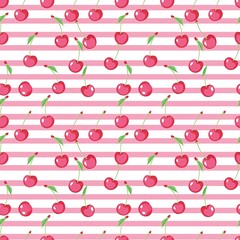 Whimsical Watercolor Cherry Pattern in Vintage Style, Featuring Soft Hues and Playful Sweet Fruit in Seamless Repeat