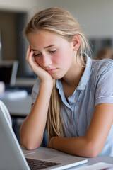 Fototapeta premium Technology and social networks, communication, protection, prevention, and help against school and digital harassment.