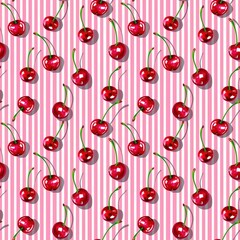 Whimsical Watercolor Cherry Pattern in Vintage Style, Featuring Soft Hues and Playful Sweet Fruit in Seamless Repeat