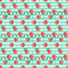 Whimsical Watercolor Cherry Pattern in Vintage Style, Featuring Soft Hues and Playful Sweet Fruit in Seamless Repeat