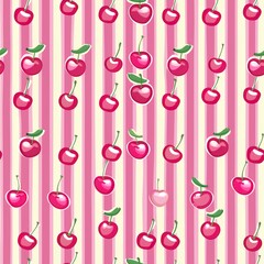 Whimsical Watercolor Cherry Pattern in Vintage Style, Featuring Soft Hues and Playful Sweet Fruit in Seamless Repeat