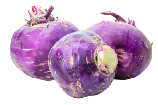 Vibrant purple turnips gathered together on a white background ready for culinary exploration isolated on transparent background