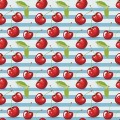 Whimsical Watercolor Cherry Pattern in Vintage Style, Featuring Soft Hues and Playful Sweet Fruit in Seamless Repeat