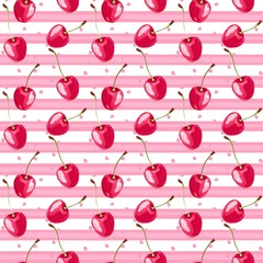 Whimsical Watercolor Cherry Pattern in Vintage Style, Featuring Soft Hues and Playful Sweet Fruit in Seamless Repeat