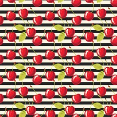 Whimsical Watercolor Cherry Pattern in Vintage Style, Featuring Soft Hues and Playful Sweet Fruit in Seamless Repeat