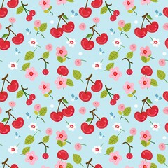 Whimsical Watercolor Cherry Pattern in Vintage Style, Featuring Soft Hues and Playful Sweet Fruit in Seamless Repeat