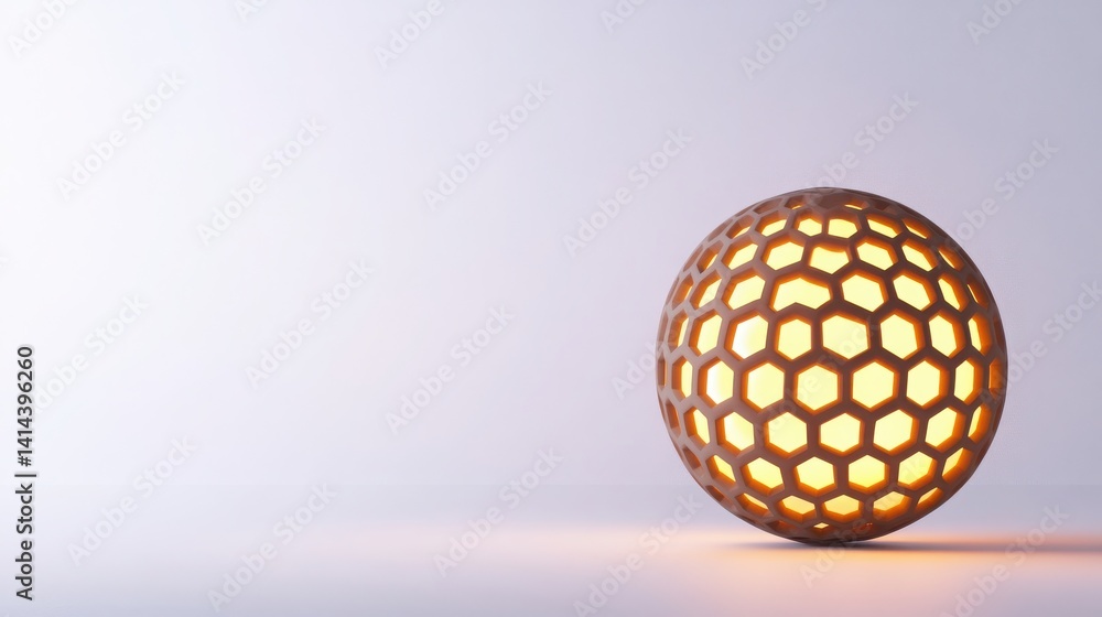 Poster a spherical lamp with a honeycomb pattern emits a warm glow, creating an elegant and modern ambiance