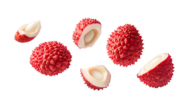 Lychee with half slice falling and floating png
