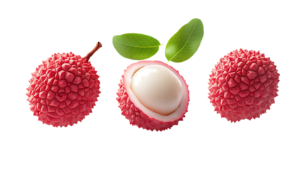 Lychee with half slice falling and floating png