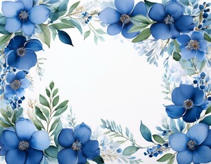 Obraz premium Blue floral wreath with watercolor for wedding, birthday, card, background, invitation,