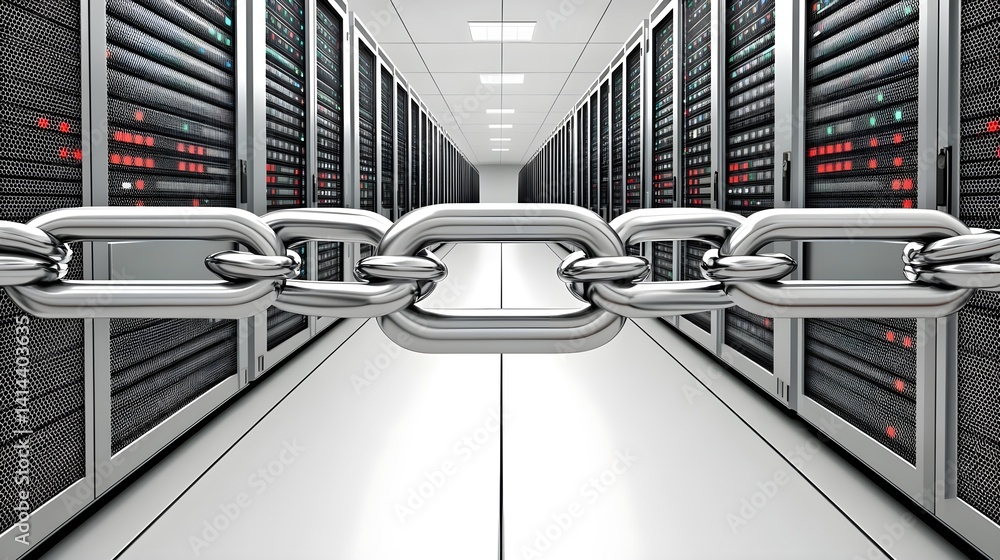 Poster ransomware attack simulation chains locking server rooms data security digital threats