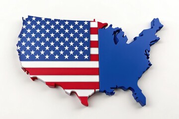 Import Tariffs trade policy. USA map featuring red, white, and blue with a flag design on one side and solid color on the other.