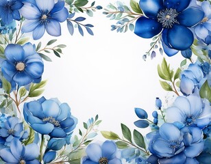 Obraz premium Blue floral wreath with watercolor for wedding, birthday, card, background, invitation,