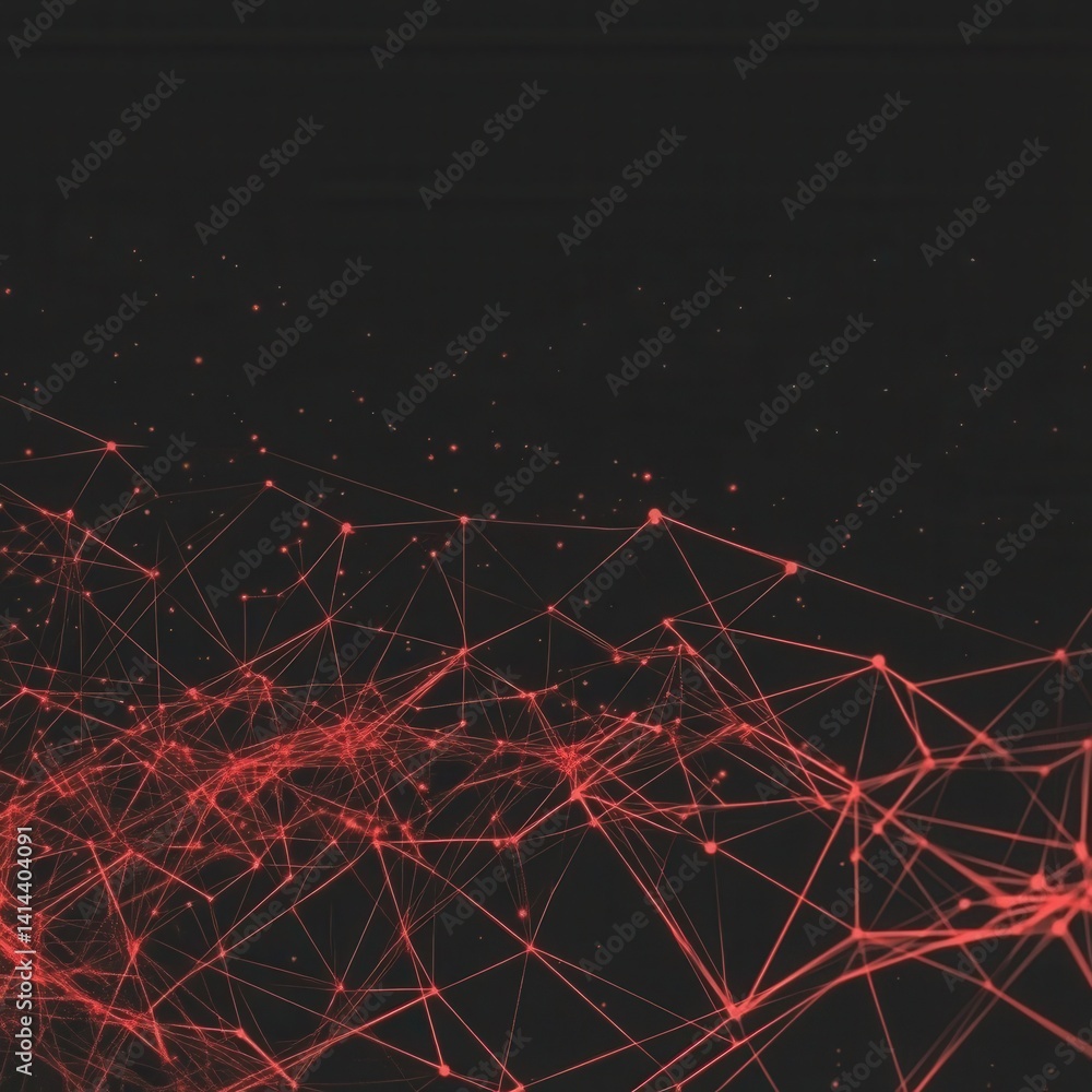 Poster abstract red network on dark background representing connection data science technology and futurist
