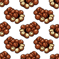 Seamless macadamia clusters pattern in hand drawn vector style