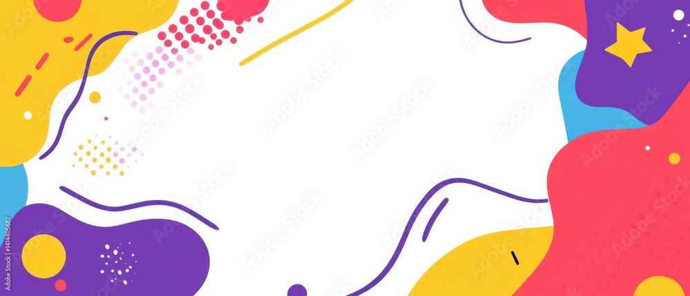 Poster playful abstract background with colorful geometric shapes and white space for text concept of fun, 