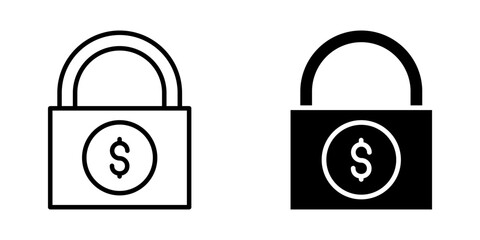 Lock dollar money Icon set. Symbol isolated white background. vector illustration. color editable.
