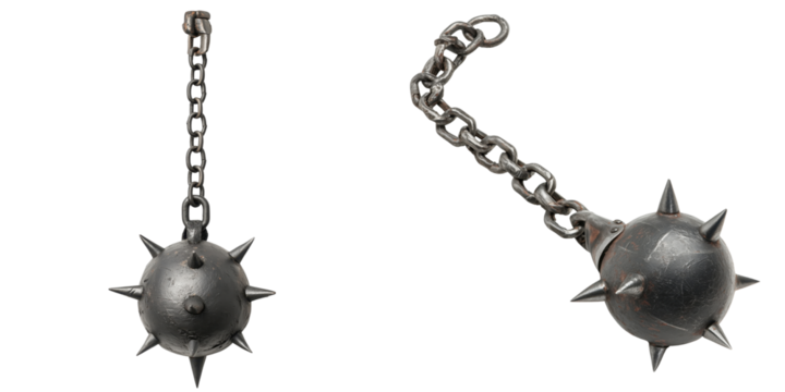 Medieval Spiked Ball on Chain Weapon Isolated on Transparent Background