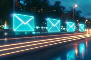 Neon Email Icons Night City