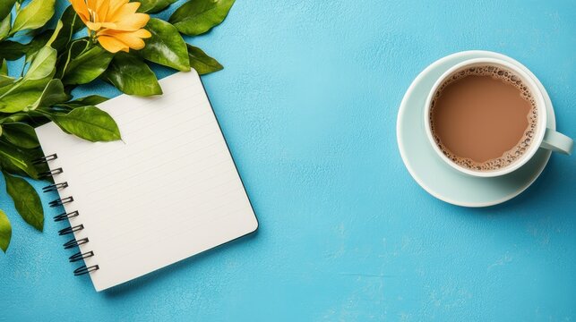 Minimalist poster- shot of a gratitude journal on a monochrome backdrop with ample negative space