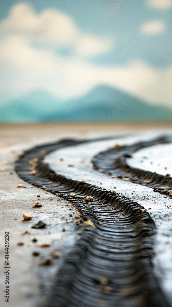 Poster tire tracks are wheel marks that can serve as an interesting backdrop for dynamic scenes.