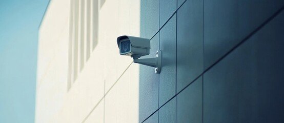 Security Camera Mounted on Building Wall for Safety and Surveillance