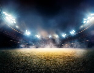 Bright stadium arena lights and smoke