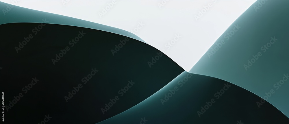 Poster abstract teal paper sheets forming smooth curves and shadows on white background concept of minimali