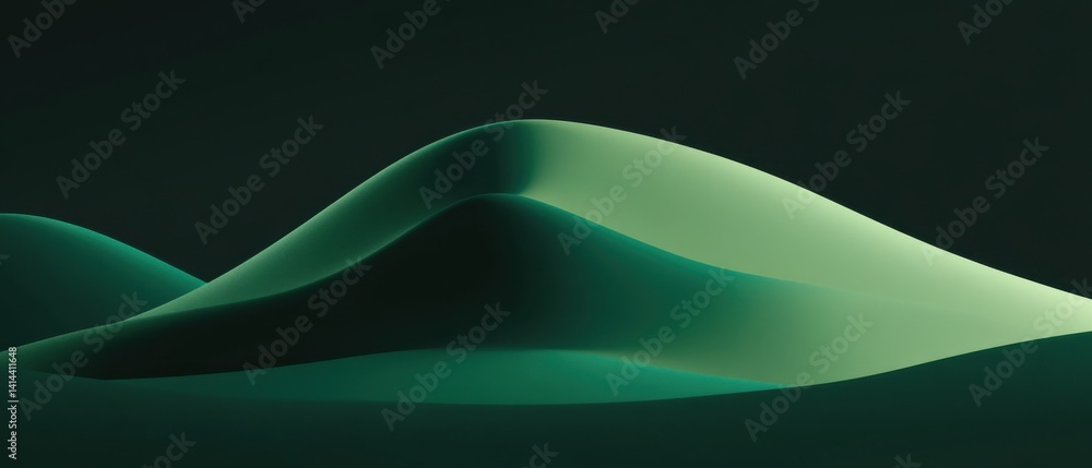 Poster abstract emerald green flowing waves background with smooth gradients and elegant curves, creating a
