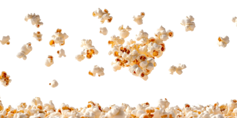 Flying delicious popcorn cut out, on white or transparent background