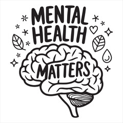 especially mental health themes , Hand drawn brain vector illustration in human head design style