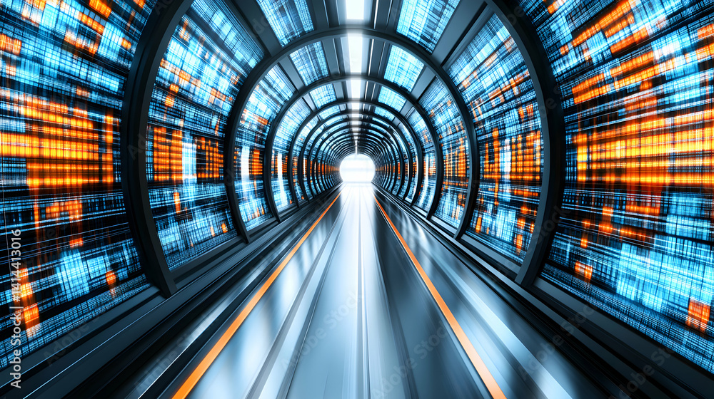 Poster abstract futuristic data tunnel visualization