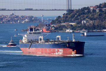 Crude Oil Tanker Transits the Bosphorus in Istanbul