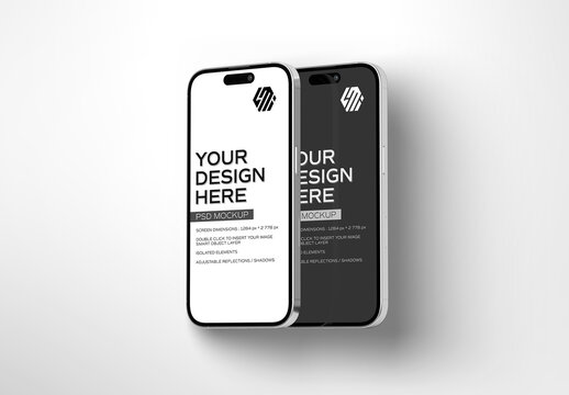Two Modern Smartphones Isolated With Shadows Mockup