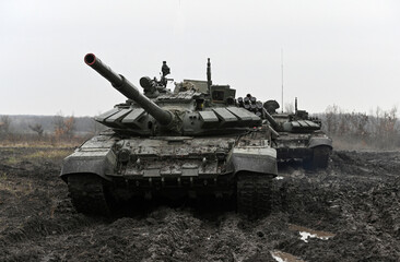 Russian T 72 Tanks in Military Drills Krasnodar