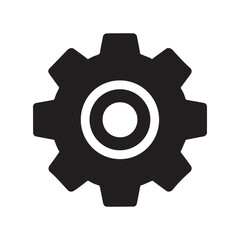 A minimalist illustration of a black gear icon with eight pointed teeth against a white background. 