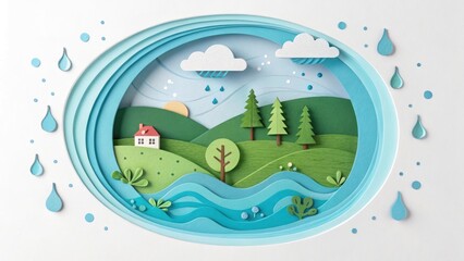Fototapeta premium 3D paper craft miniature landscape