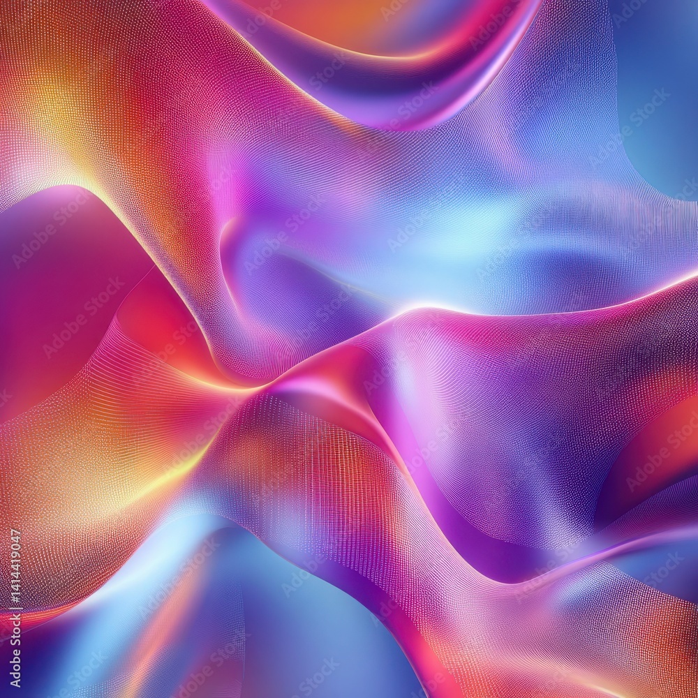 Poster abstract background of colorful fluid mesh curves in motion.