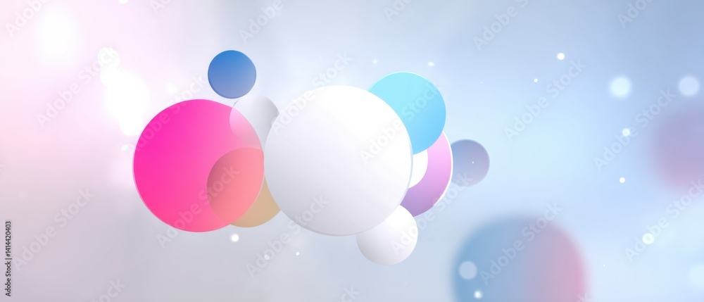 Poster abstract pastel background with 3d spheres and bokeh lights, creating a soft and modern design for g