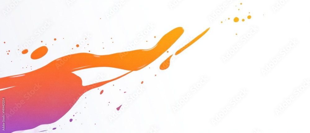 Poster vibrant orange and purple paint splash on white background, creating a dynamic abstract design with 