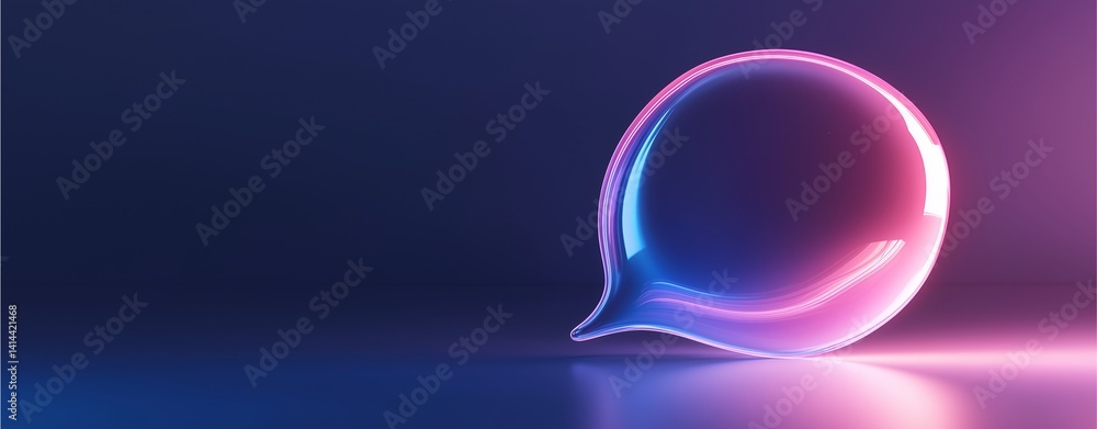 Poster neon dialogue bubble: a sleek, 3d-rendered speech bubble radiates with a mesmerizing neon glow. its 
