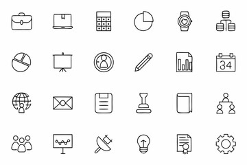 Minimal Business Office Icons Set - Linear Design SVG Collection

