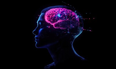 Obraz premium Neon Brain Visualization Representing Human Intelligence and Creativity
